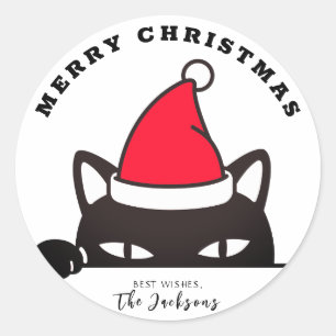 Sticker Rond Chat noir de Noël amusant