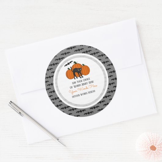 Sticker Rond Chat noir d'Halloween (Enveloppe)