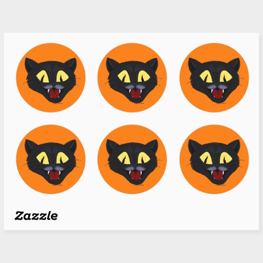 Sticker Rond Chat noir d'Halloween (Feuille)