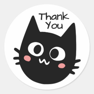 Sticker Rond Chat noir drôle Merci