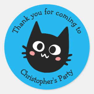 Sticker Rond Chat noir drôle Merci Anniversaire
