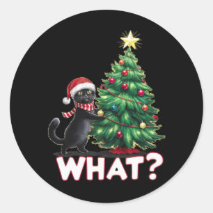 Sticker Rond Chat Noir Drôle Quel Arbre De Noël De Noël
