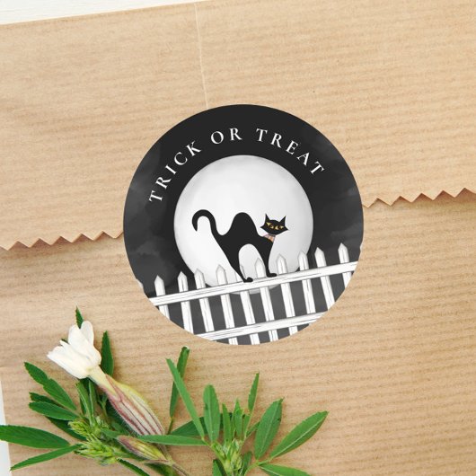 Sticker Rond Chat Noir Éffrayant À Effet D'Halloween