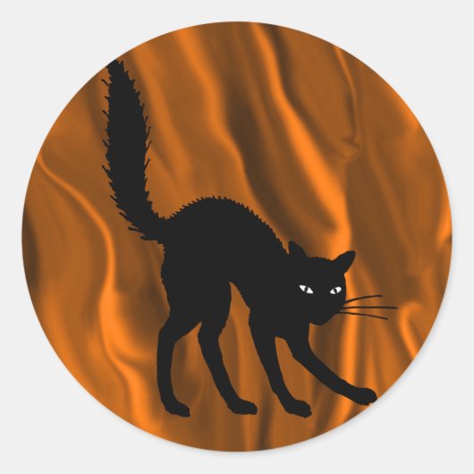 Sticker Rond Chat noir éffrayant avec Halloween Arrière (Devant)