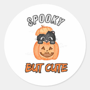 Sticker Rond Chat noir éffrayant en cadeau d'Halloween Citrouil