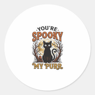 Sticker Rond Chat Noir Effrayant Pun Halloween Gravure Vintage