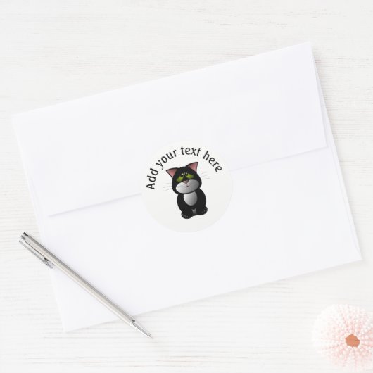 Sticker Rond Chat noir et blanc (Enveloppe)