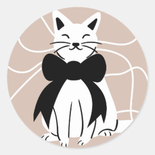 Sticker Rond Chat noir et blanc avec ligne abstraite