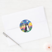 Sticker Rond Chat noir et blanc - Crépuscule (Enveloppe)