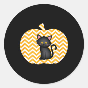 Sticker Rond Chat Noir Et Citrouille Zigzag Halloween Hommes Fe