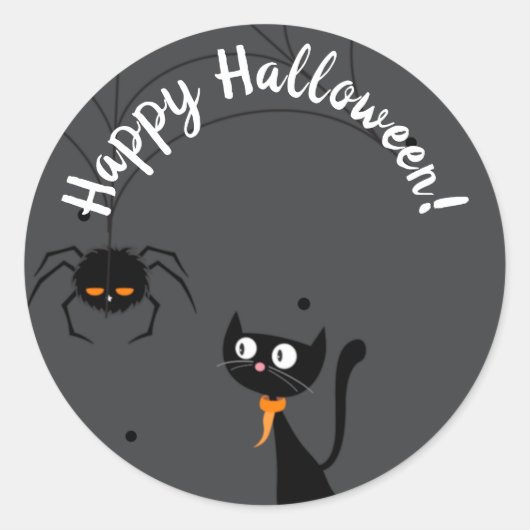 Sticker Rond Chat noir et Halloween Spider (Devant)