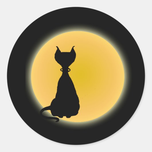 Sticker Rond Chat noir et lune jaune Halloween Art (Devant)
