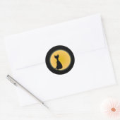 Sticker Rond Chat noir et lune jaune Halloween Art (Enveloppe)