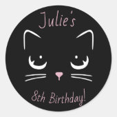 Sticker Rond Chat noir et rose Kitty Visage Anniversaire (Devant)