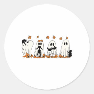 Sticker Rond Chat noir fantôme drôle automne Halloween Thanksgi