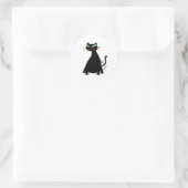 Sticker Rond Chat noir gras aux yeux verts (Sac)