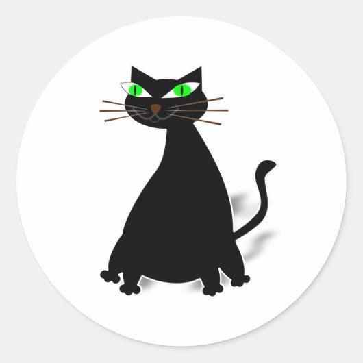 Sticker Rond Chat noir gras aux yeux verts (Devant)