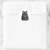 Sticker Rond Chat noir gras avec yeux verts Texte personnalisé (Sac)