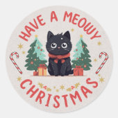 Sticker Rond Chat noir grincheux Meowy Noël  (Devant)