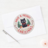 Sticker Rond Chat noir grincheux Meowy Noël  (Enveloppe)