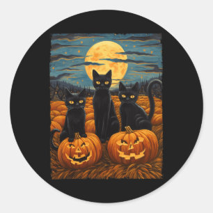 Sticker Rond Chat noir Halloween Amoureux de les chats Starry N