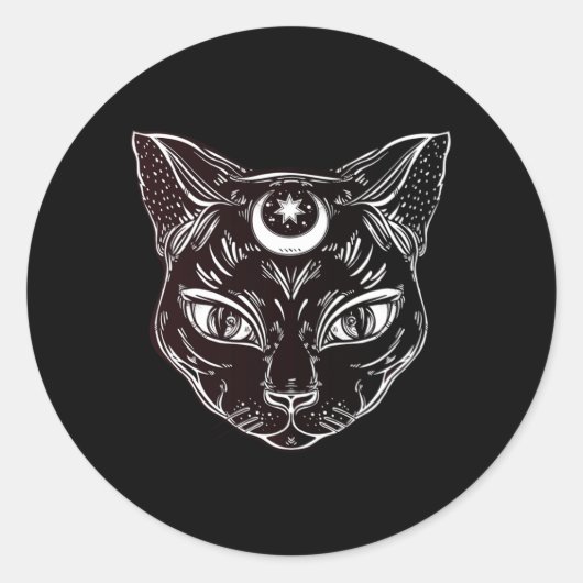 Sticker Rond Chat Noir Halloween Bohème (Devant)