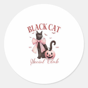 Sticker Rond Chat noir Halloween Coquette Social Club Bow rose