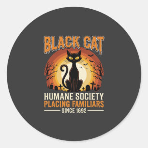 Sticker Rond Chat Noir Halloween Familier Vintage Cimetière Dés