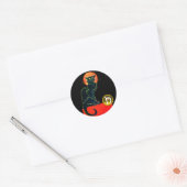 STICKER ROND CHAT NOIR HALLOWEEN PARTY MONOGRAM (Enveloppe)