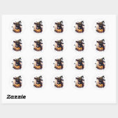 Sticker Rond Chat noir Jack-O-Lantern et chauves-souris (Feuille)