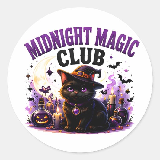 Sticker Rond 🐈⬛ Chat Noir Magique Citation Halloween 🌙 (Devant)