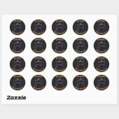 Sticker Rond Chat noir magique d'Halloween blanc mignon (Feuille)