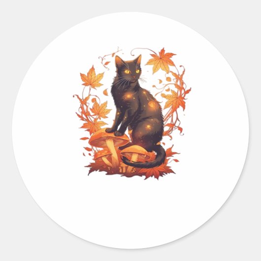 Sticker Rond Chat noir magique en Forêt d'automne - Fal céleste (Devant)