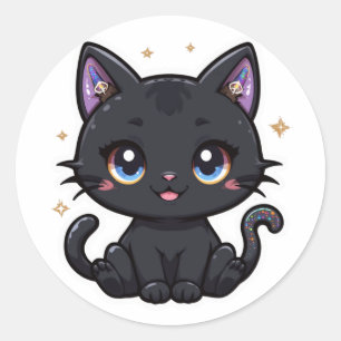 Sticker Rond Chat noir magique Kawaii Galaxy Queue de queue Kit