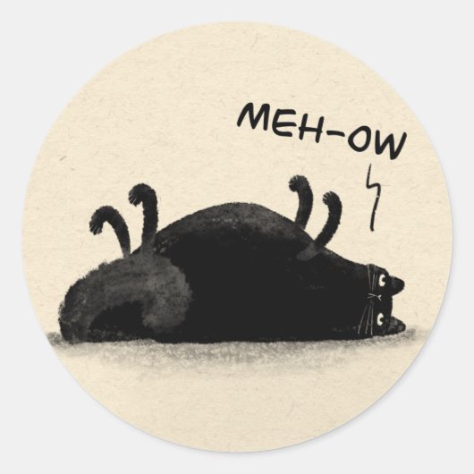 Sticker Rond Chat noir Meh-ow (Devant)