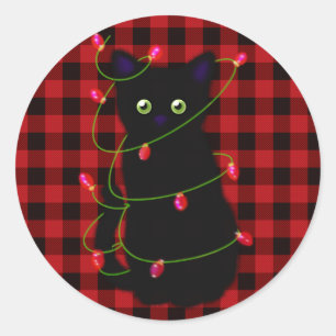 Sticker Rond chat noir   Meowy Christmas   étoile scintillante