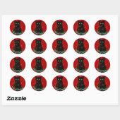 Sticker Rond Chat noir Meowy Noël rouge scintillant lumières (Feuille)