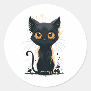 Sticker Rond Chat noir mignon