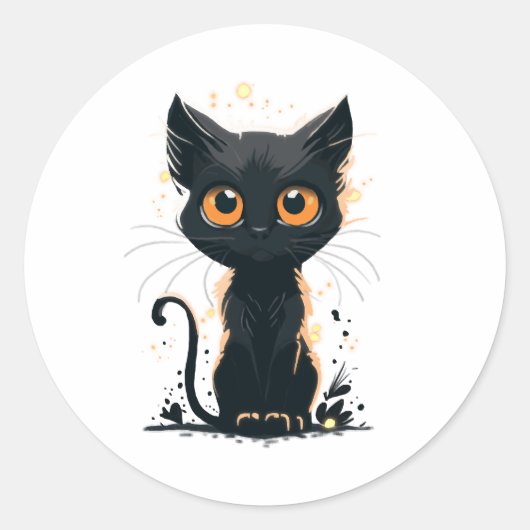 Sticker Rond Chat noir mignon (Devant)