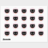 Sticker Rond Chat noir mignon avec Cravate de cabot Halloween A (Feuille)