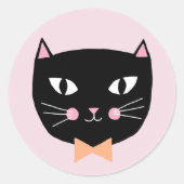 Sticker Rond Chat noir mignon avec Cravate de cabot Halloween A (Devant)