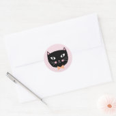 Sticker Rond Chat noir mignon avec Cravate de cabot Halloween A (Enveloppe)