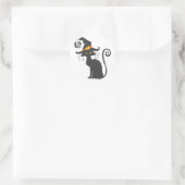 Sticker Rond Chat noir mignon dans un casquette sorcier - Chois (Sac)