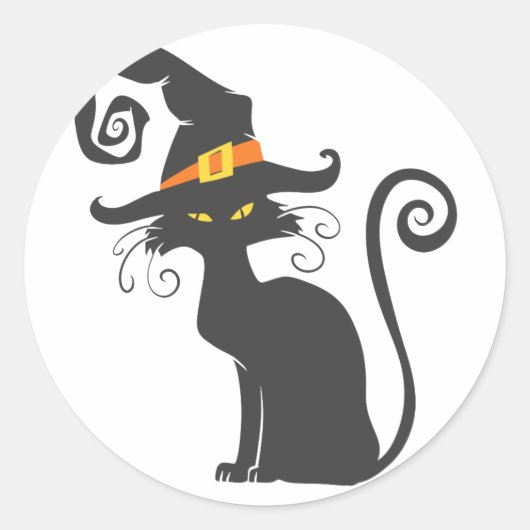 Sticker Rond Chat noir mignon dans un casquette sorcier - Chois (Devant)