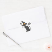 Sticker Rond Chat noir mignon dans un casquette sorcier - Chois (Enveloppe)