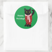 Sticker Rond Chat noir mignon en Noël Sweat vacances (Sac)