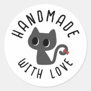 Sticker Rond Chat noir mignon fait main
