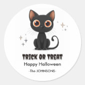 Sticker Rond Chat noir mignon Halloween – Conception Trick or T (Devant)