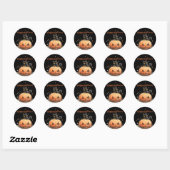 Sticker Rond Chat noir mignon sur Halloween Citrouille (Feuille)
