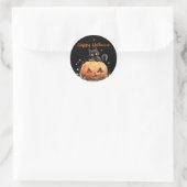 Sticker Rond Chat noir mignon sur Halloween Citrouille (Sac)